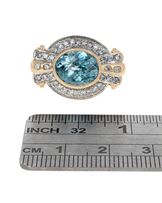 Blue Zircon and Diamond Pave Fashion Ring
